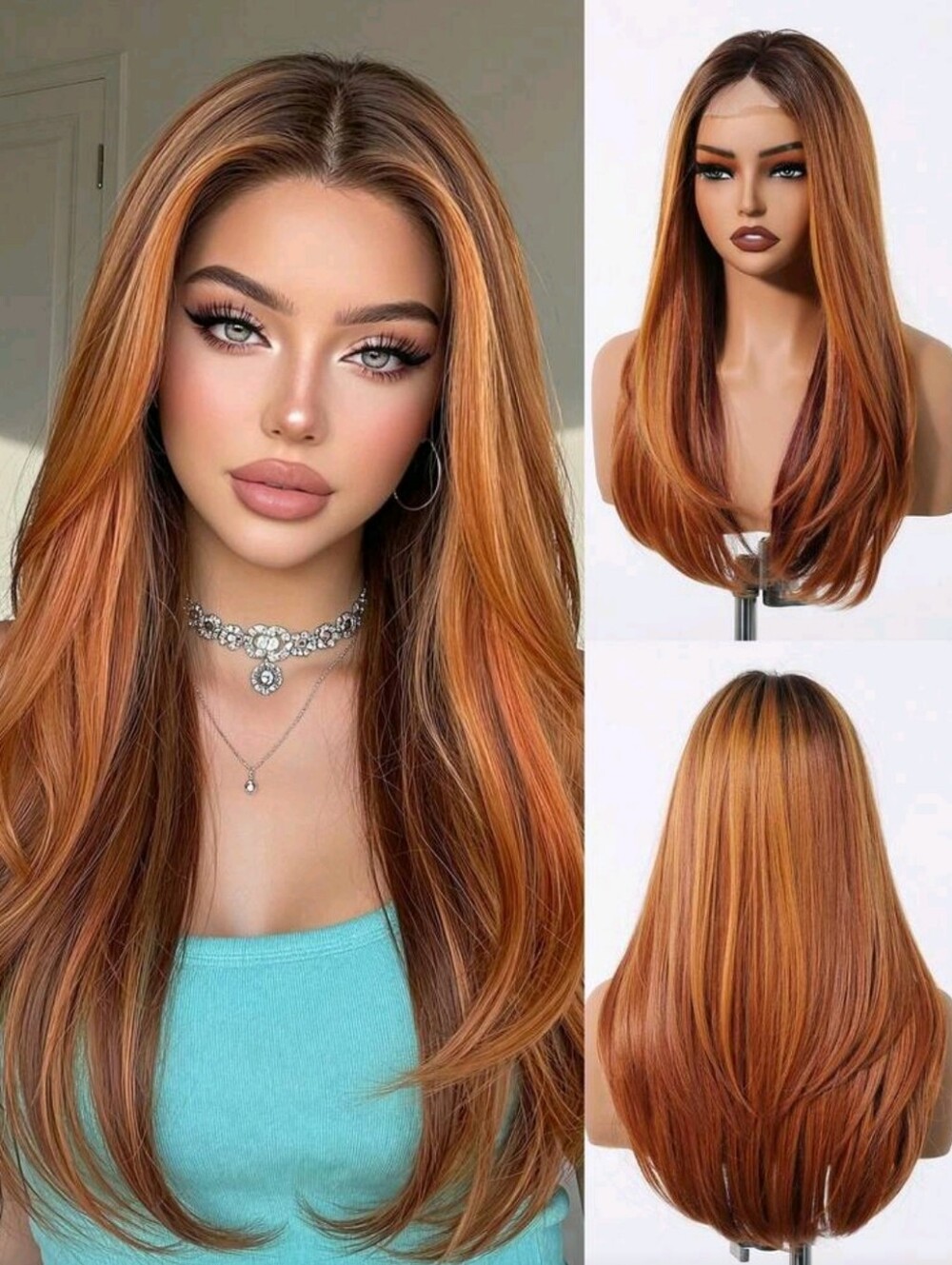 24 Inch Long Layered Women's Wig in Copper Brown - Stylish Heat-Resistant Hair